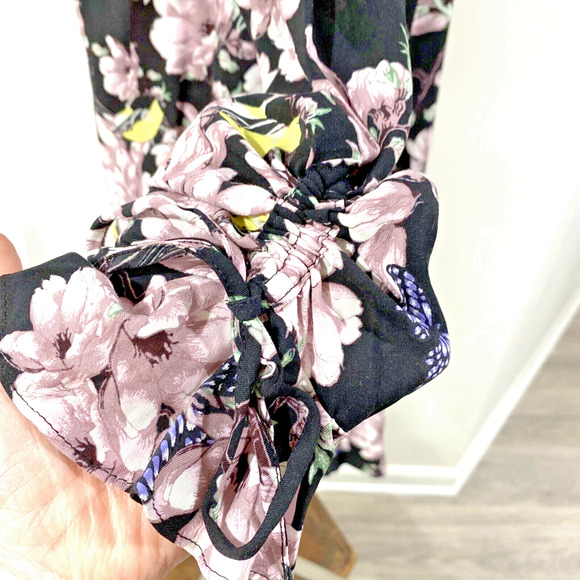 NEW H&M Size 4 Long Sleeve Dress Lilac Floral Print & Goldfinches Boho Casual - Picture 10 of 12